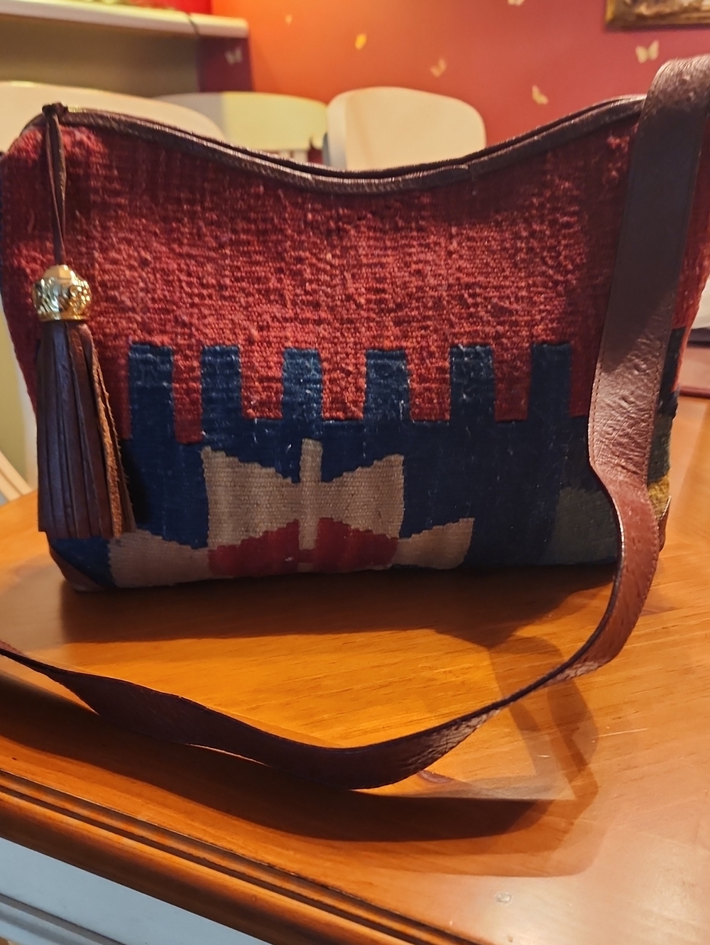 Vintage Southwest Handwoven Multicolor Shoulder Bag with Tassel